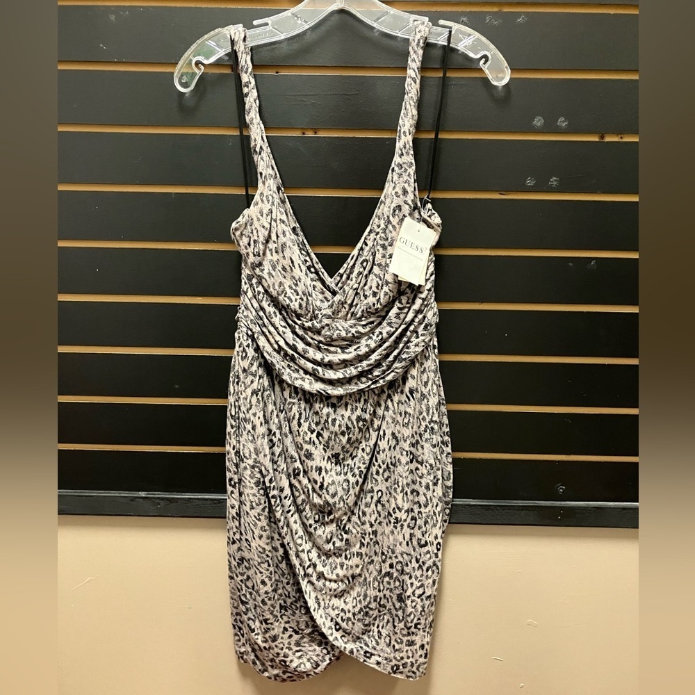 GUESS Leopard Print Draped Cowl Neck Dress NWT Size L
